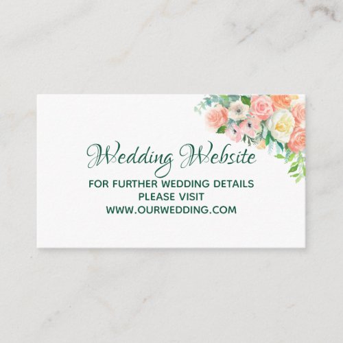 Wedding website details pink florals copper enclosure card