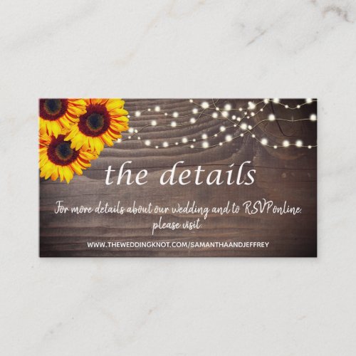 Wedding Website Details Rustic Wood String Lights Enclosure Card