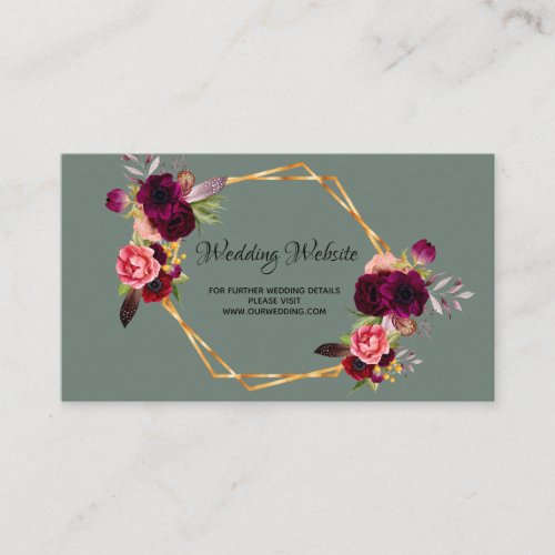 Wedding website details sage green floral geo enclosure card