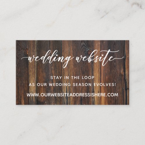 Wedding Website Details Script  Rustic Wood Enclosure Card