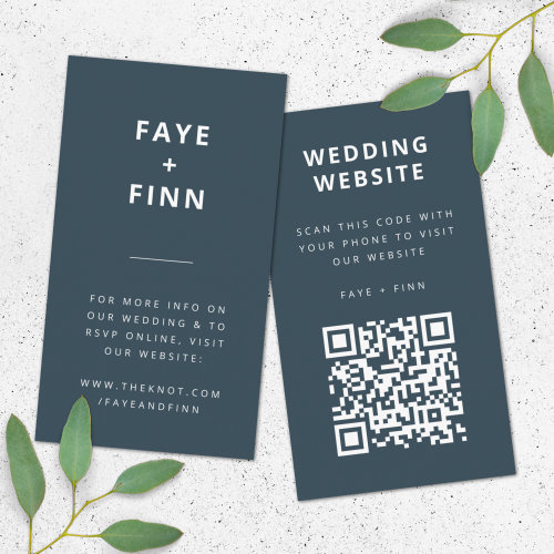 Wedding Website  Dusky Blue Scandinavian QR Code Enclosure Card