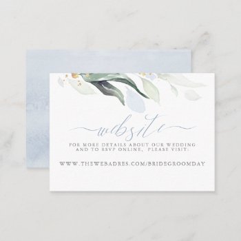 Wedding Website Dusty Blue Greenery Business Card by lovelywow at Zazzle
