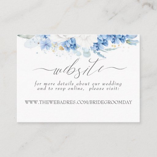 Customizable Wedding Website Dusty Blue White Flowers Business Card
