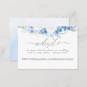 Wedding Website Dusty Blue White Flowers Business Card by lovelywow at Zazzle