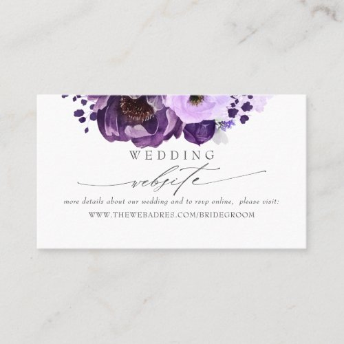 Wedding Website Eggplant Purple Flowers Business Card