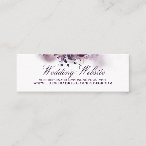 Wedding Website Eggplant Purple Flowers Mini Business Card