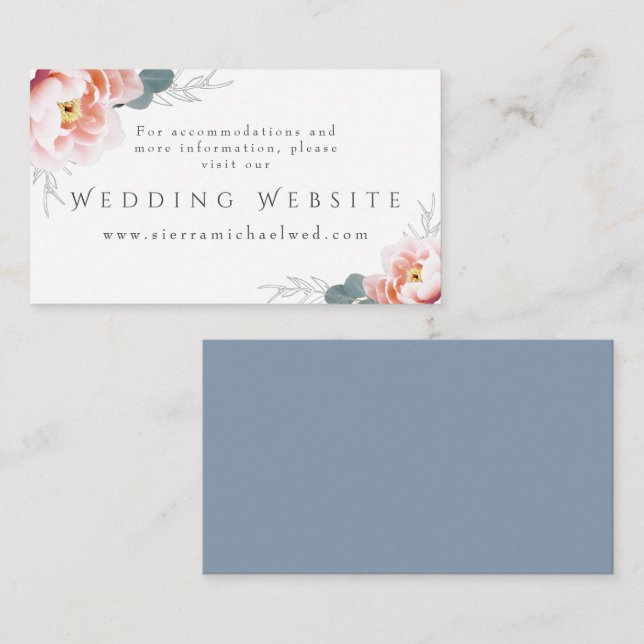 Wedding Website | Elegant Floral Dusty Blue Blush Enclosure Card (Front/Back)