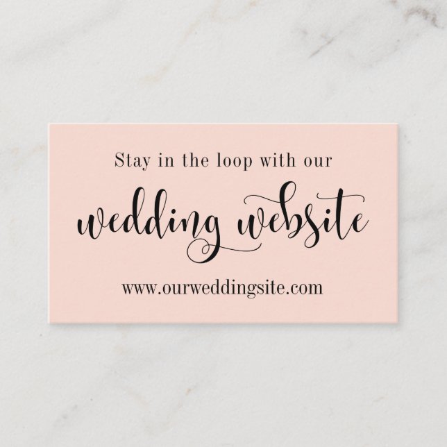 Wedding Website, Elegant Modern Script on Blush Enclosure Card (Front)