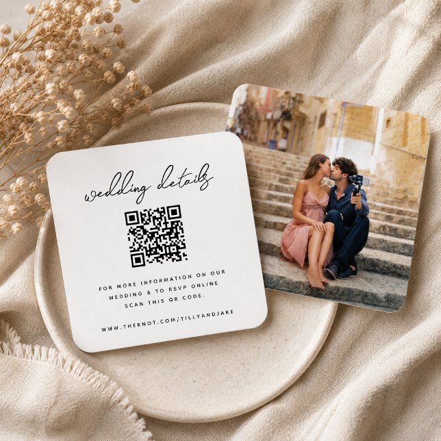 Wedding Website Enclosure Card | QR Online RSVP (Direct guests seamlessly to your wedding website using this elegant QR code photo enclosure card)