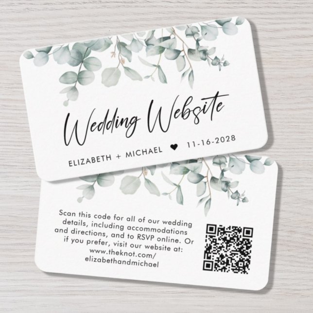 Wedding Website Eucalyptus Watercolor QR Code Enclosure Card (Creator Uploaded)