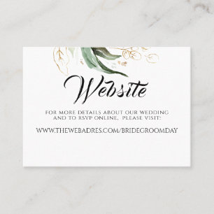 Wedding Website Gold Greenery Business Card