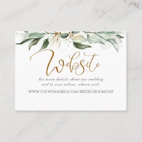 Wedding Website Gold Greenery Business Card