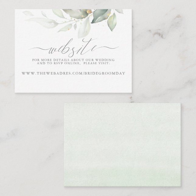Wedding Website Gold Greenery Business Card (Front/Back)