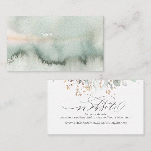 Wedding Website Gold Leaves Greenery Business Card | Zazzle