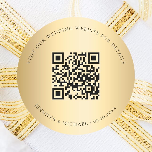 Wedding website gold QR details information rsvp Classic Round Sticker (Creator Uploaded)