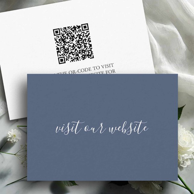 Wedding Website Insert Card - Coastal Blue Script (Wedding website qr-code insert card navy blue)