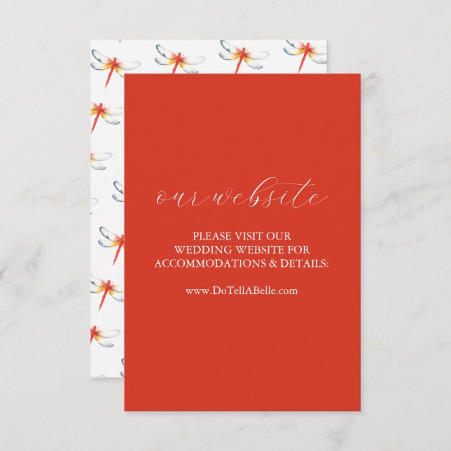 Wedding Website Insert Card Red Dragonfly (Front/Back)