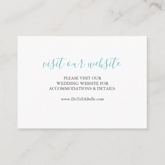 Wedding Website Insert Card Sea Glass Blue Script (Front)
