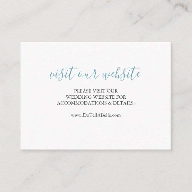 Wedding Website Insert Card Turquoise Blue Script (Front)