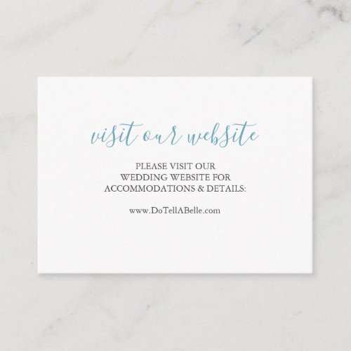 Wedding Website Insert Card Turquoise Blue Script