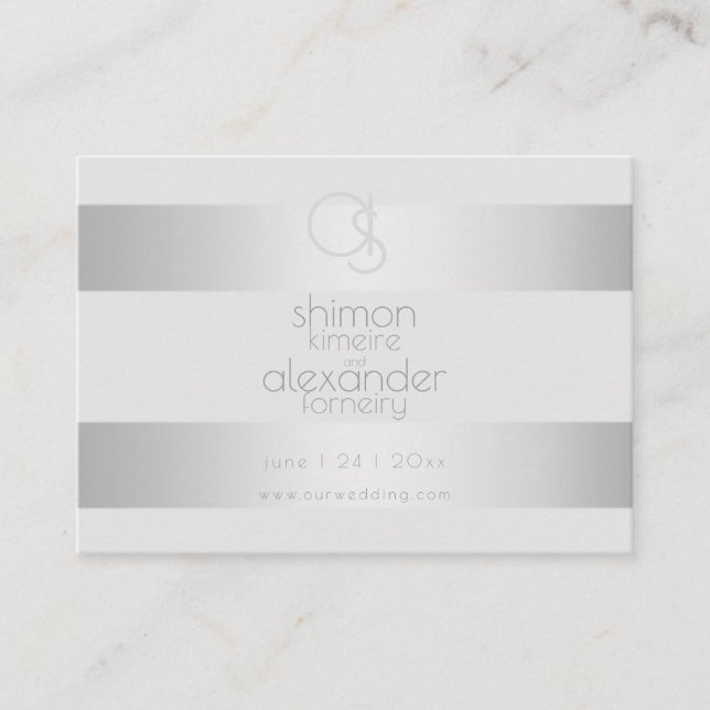 Wedding Website  | Luminous Silver Stripes Business Card (Front)