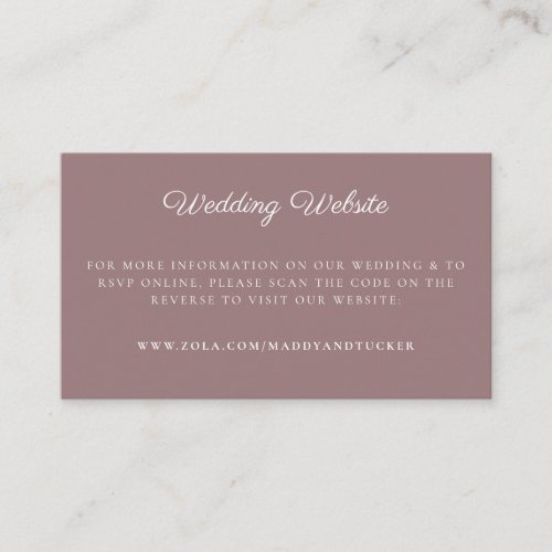 Wedding Website  Minimalist Mauve RSVP QR Code Enclosure Card