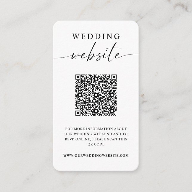 Wedding Website Minimalist QR Code Photo Enclosure Card (Front)