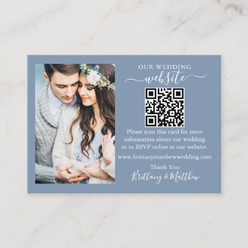Wedding Website Minimalist QR Photo Dusty Blue Enclosure Card