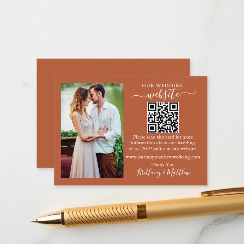 Wedding Website Minimalist QR Photo Terracotta Enclosure Card