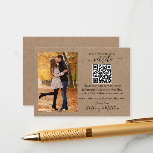 Wedding Website Minimalist Simple QR Kraft Photo Enclosure Card