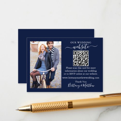 Wedding Website Minimalist Simple QR Photo Blue Enclosure Card