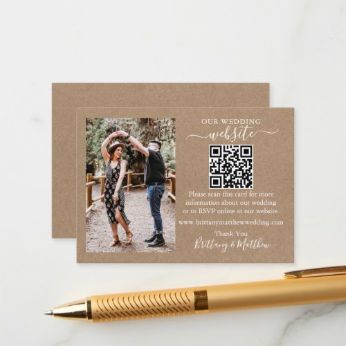 Wedding Website Minimalist Simple QR Photo Kraft Enclosure Card