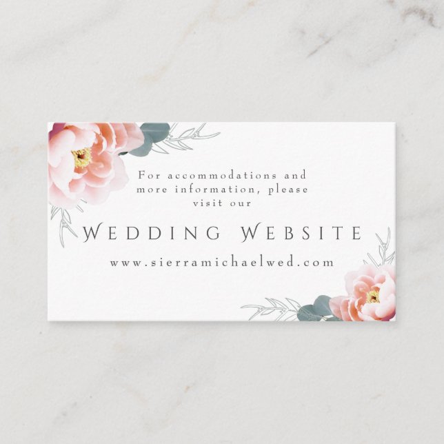 Wedding Website | Modern Floral Blush Pink Peony Enclosure Card (Front)