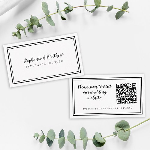 Wedding Website Modern QR Code Elegant Black White Enclosure Card