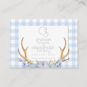 Wedding Website Monogram Blue Gingham Floral Business Card