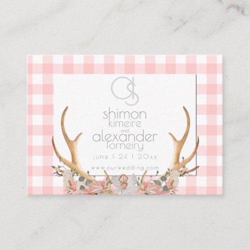 Wedding Website   Monogram Coral Gingham Floral Business Card