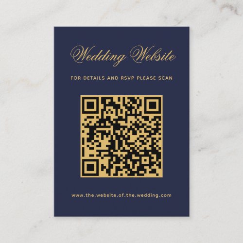 Wedding Website Navy Blue Gold QR Code Calligraphy Enclosure Card