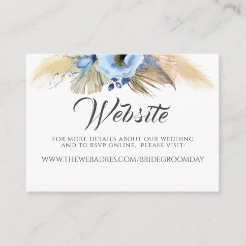 Wedding Website Pampas Grass Dusty Blue Floral Business Card