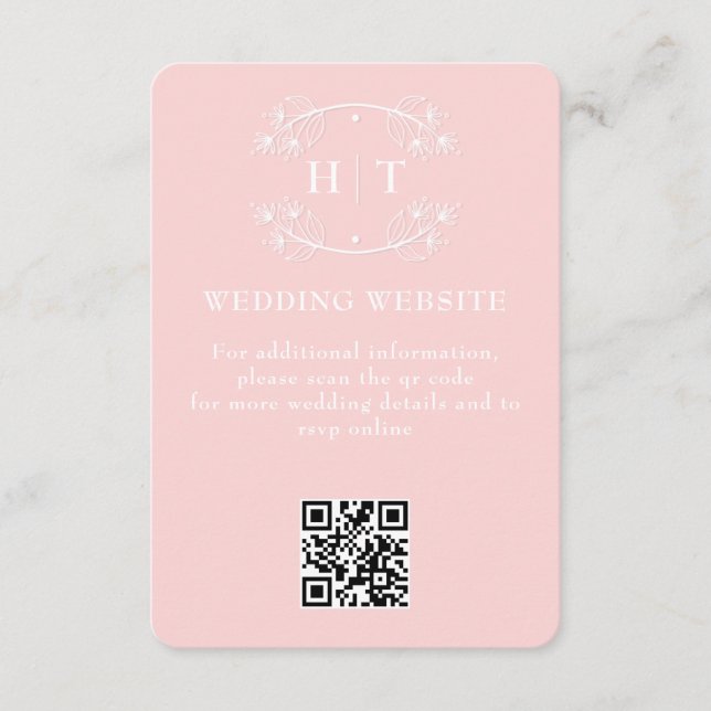 Wedding Website Pink Blush Monogram Enclosure Card (Front)