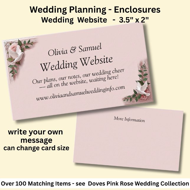 Wedding Website - Pink Roses & Doves Wedding Enclosure Card (Creator Uploaded)