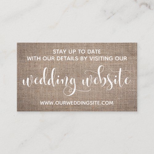 Wedding Website Pretty Modern Script  Burlap Enclosure Card