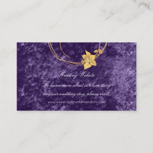 Wedding Website Purple Gold Floral Velvet Violet Enclosure Card