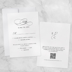 Wedding Website QR Code Black & White Meal Choice RSVP Card