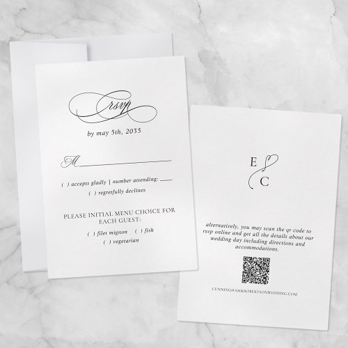 Wedding Website QR Code Black  White Meal Choice  RSVP Card