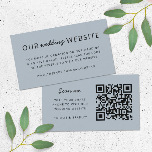 Wedding Website  QR Code Blue Modern Minimal Enclosure Card