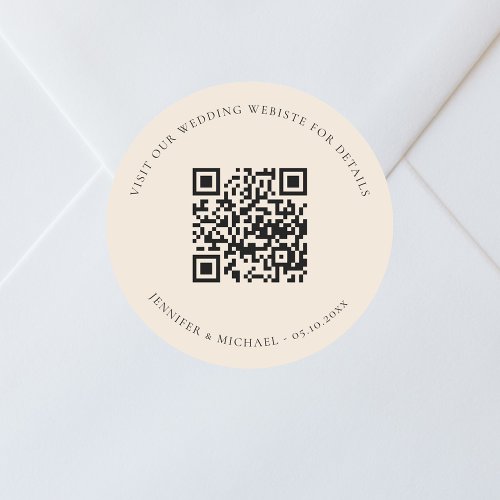 Wedding website QR code details rsvp beige Classic Round Sticker