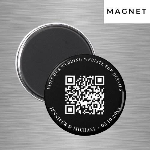 Wedding website QR code details rsvp black white Magnet