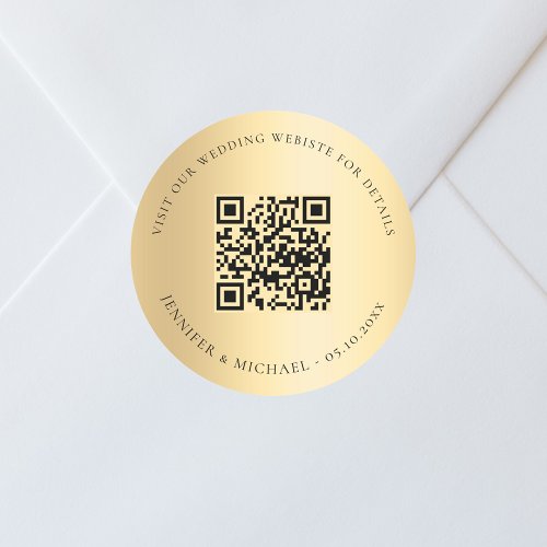 Wedding website QR code details rsvp gold Classic Round Sticker