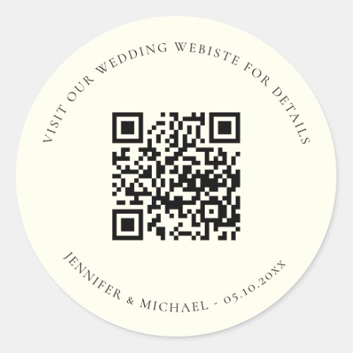 Wedding website QR code details rsvp ivory Classic Round Sticker