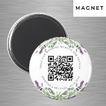 Wedding website QR code details rsvp lavender Magnet<br><div class="desc">Add your url for your wedding website.  For information,  details,  online rsvp.  A white background decorated with lavender flowers and eucalyptus greenery.</div>